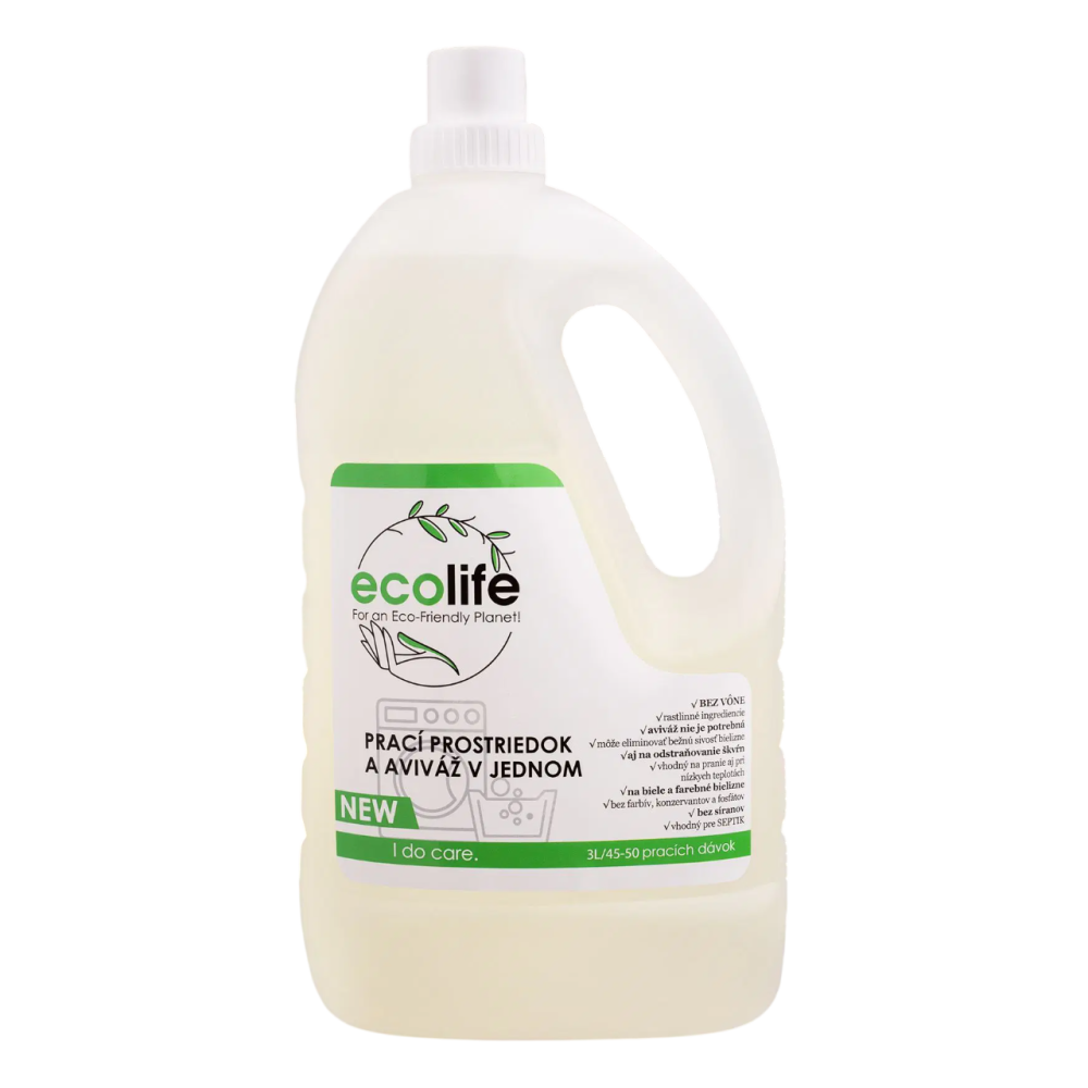 EcoLife Prací prostředek a aviváž 2 v 1 – BEZ VŮNĚ (3 l)