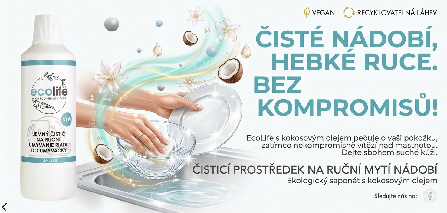 EcoLife Saponát na ruční mytí nádobí a čistič s leštidlem 2v1 do myčky nádobí – nyní v balíčku 1+1